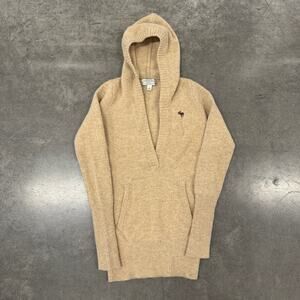 Vintage Y2K Abercrombie & Fitch Original Longline Beige Hooded Sweater Large